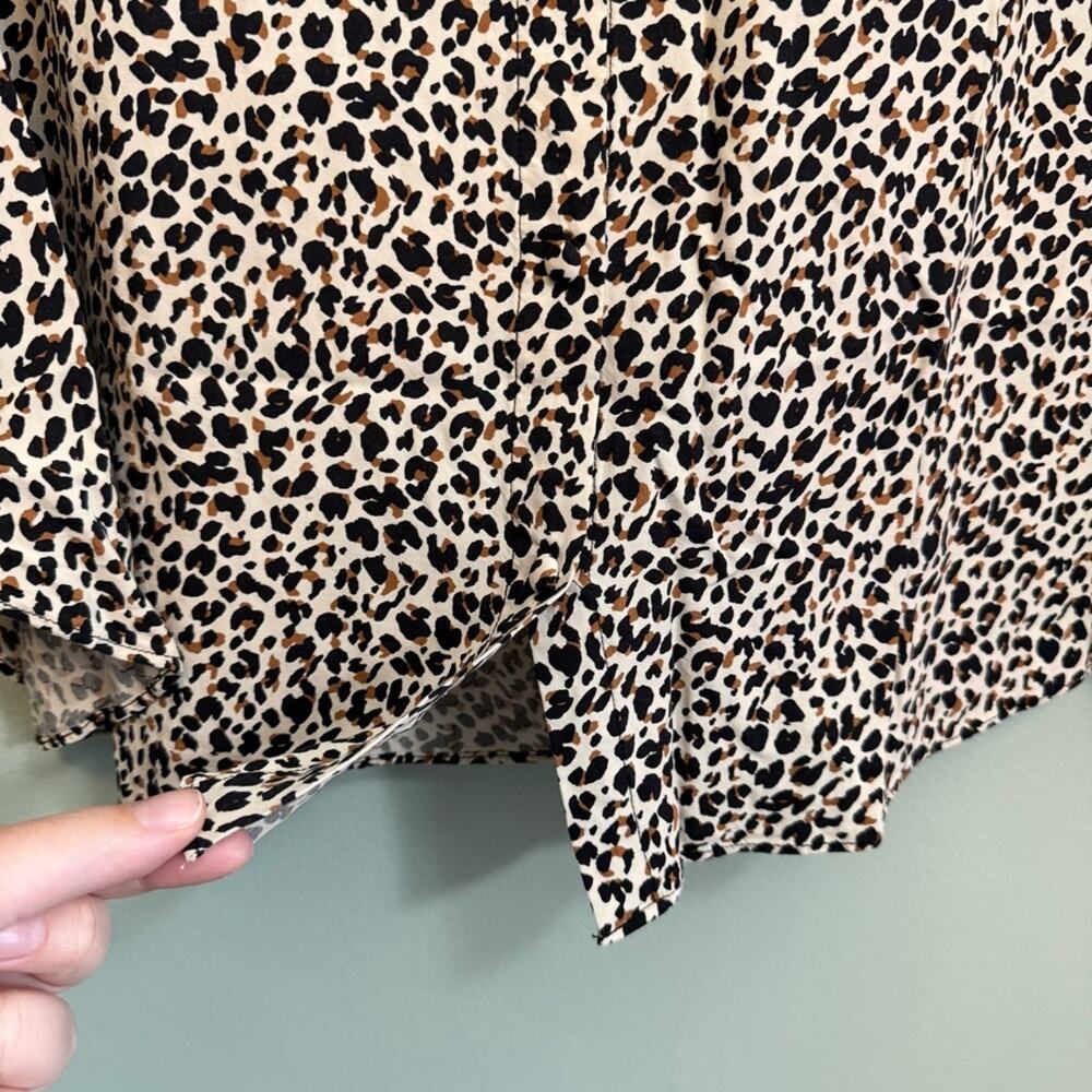 Ava & Viv Blouse Womens 2X Cream Black Leopard Print Round Neck Short Sleeve Top - Picture 9 of 10